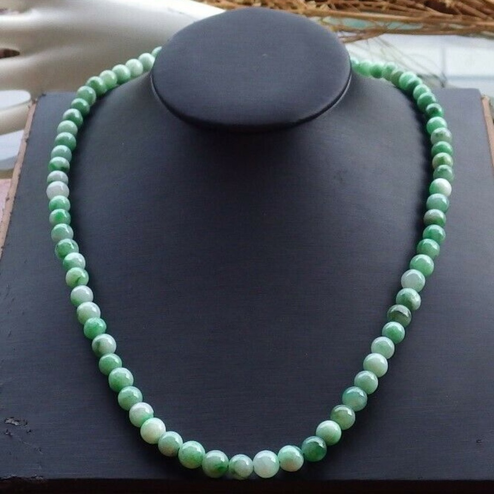 Certified Green Burma Natural A JADE Jadeite beads Necklace 22 inches 项链